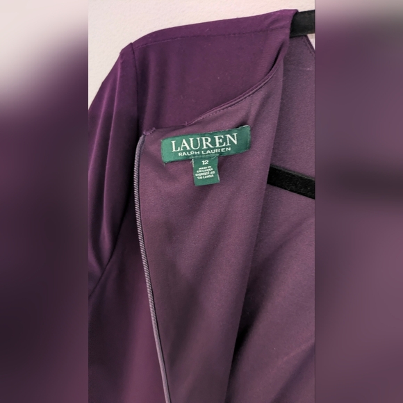 RALPH LAUREN Womens Purple Ruffled Short Sleeve Crew Neck Mini Sheath Dress 14 - Picture 8 of 12